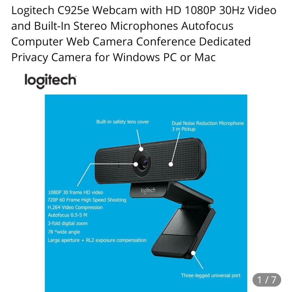 LOGITECH C925e Business Webcam Enhanced 1080p w/ H.264 Support C925E